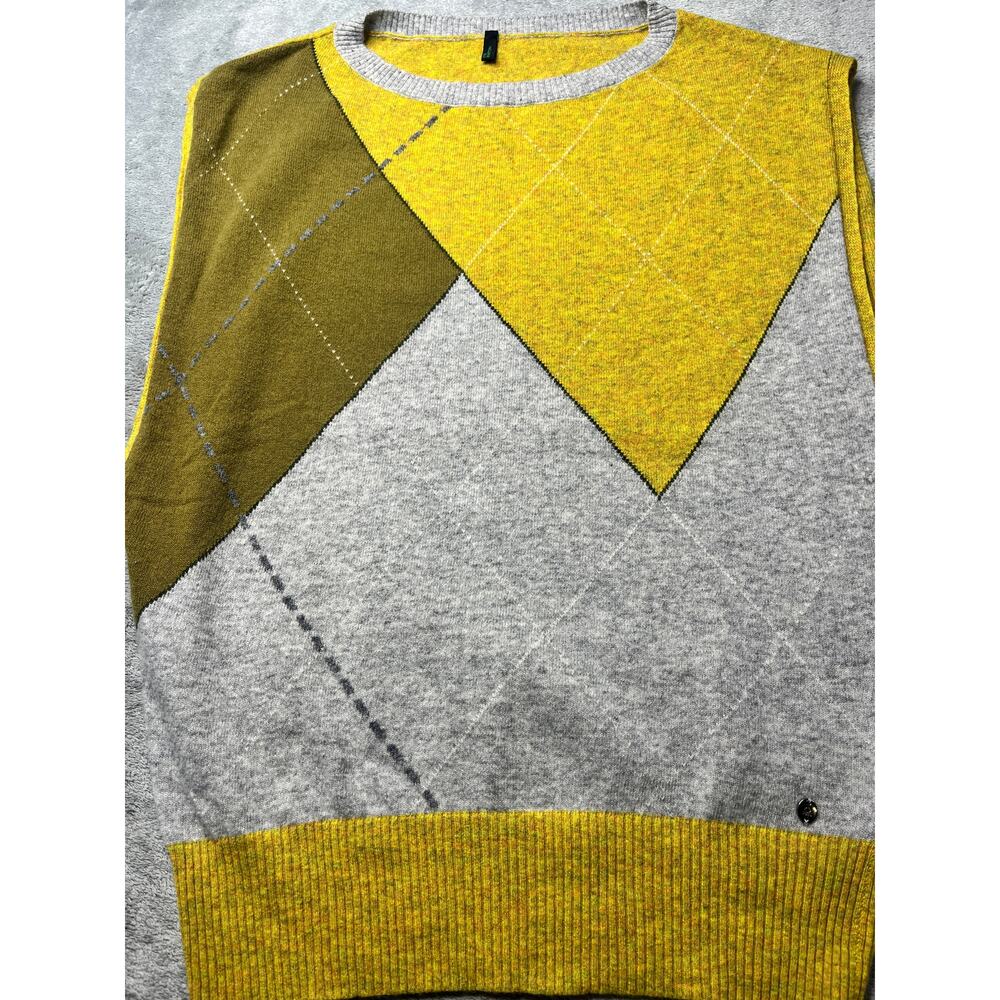 United Colors of Benetton Argyle Geometric Wool Blend Sweater Vest Yellow XS - Picture 2 of 8